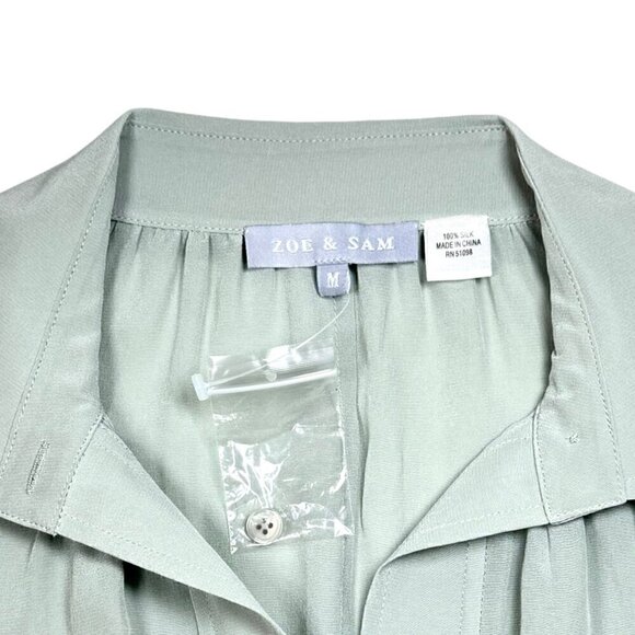 NEW ZOE & SAM 100% Silk Blouse Sz.M Oversized Light Gray Career Minimalist - Picture 4 of 11